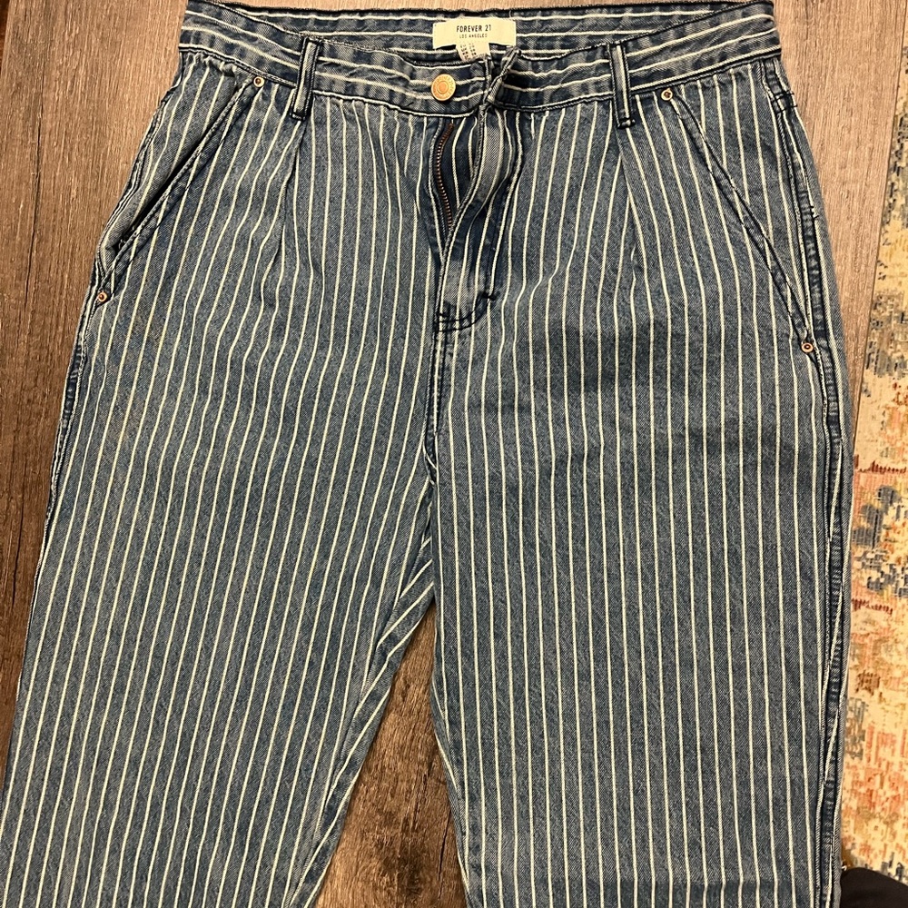 Forever 21 Blue and White Striped Relaxed Jeans